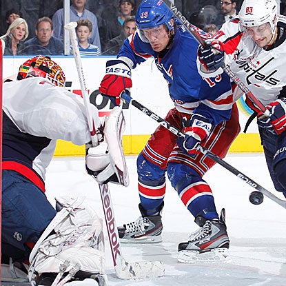 After an early first-period goal, the Rangers are scoreless until Brad Richards forces OT with a late score in regulation.  (Getty Images)