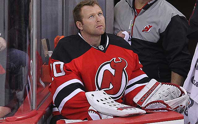 Devils goalie Martin Brodeur has missed 12 games with a pinched nerve but returned to practice Monday. (USATSI)