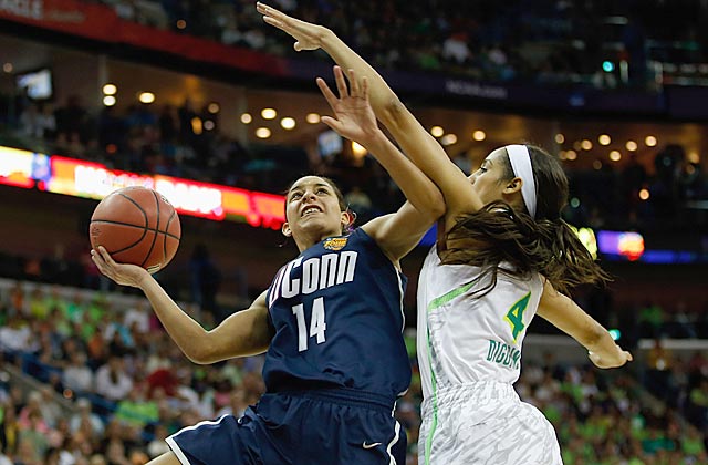 Bria Hartley provides a spark for UConn; Irish star Skylar Diggins bows out after shooting 3 for 15. (Getty Images)