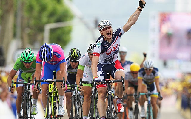 Leaving a late crash behind, Andre Greipel wins a sprint to the finish to earn the stage victory. (Getty Images)