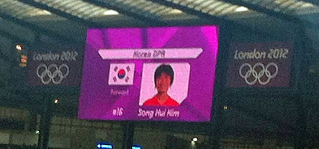 North Korea's match with Colombia was delayed for more than an hour due to the flag mistake. (AP)