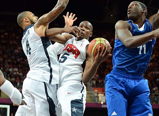 The U.S. works the boards, finishing with 56 to France's 40 and dominating the ORs 18-9. (Getty Images)
