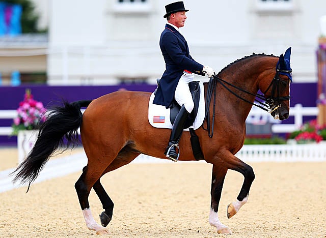 Rafalca earns a 69.302 in team competition, too low for the 15-year-old bay to advance. (Getty Images)