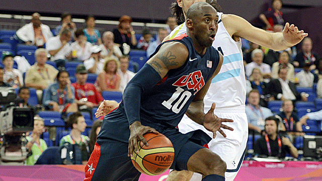 Kobe Bryant shows fresh legs, driving baseline here as part of his 13 points. (Getty Images)