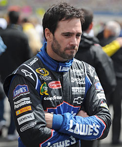 Jimmie Johnson barely misses his first win of the season after Kevin Harvick steals the glory in Fontana. (US Presswire)