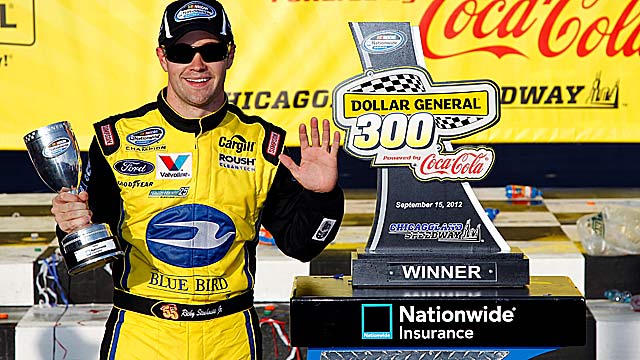Reigning champ Ricky Stenhouse Jr. regains first place after win No. 5 of 2012. (Getty Images)