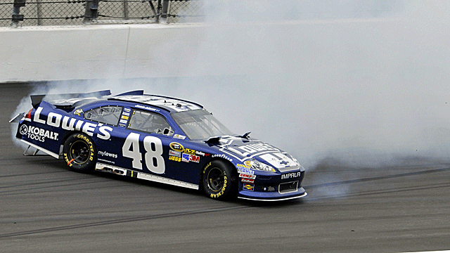 Jimmie Johnson recovers from a wreck to finish ninth at Kansas, perhaps saving his Chase hopes. (US Presswire)
