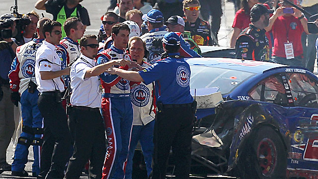 Joey Logano was involved in two separate dustups with Tony Stewart and Denny Hamlin at California. (Getty Images)