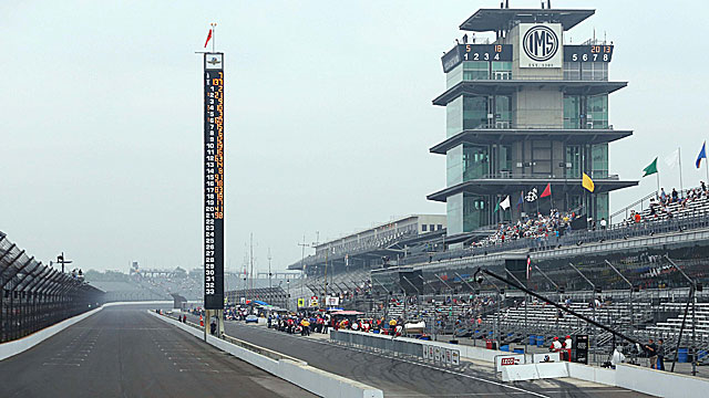 Steady rain soaks the track, where the Indy 500 will take place on May 26. (USATSI)