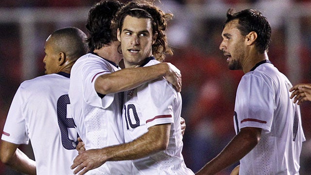 Playing in his second match for the national team, Graham Zusi (10) scores his first goal. (AP)