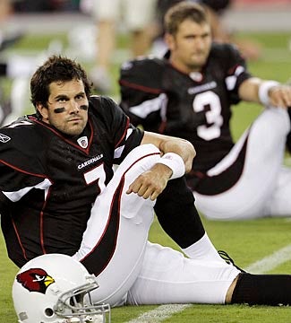Leinart somehow lost his job to Cleveland washout Derek Anderson (background). (AP)