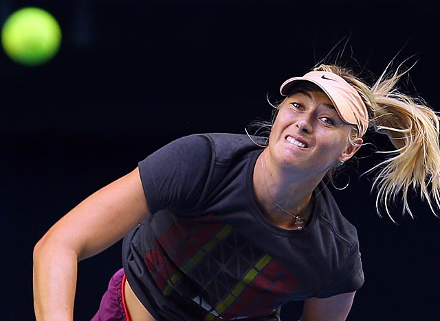 Sharapova gets some practice serves at Melbourne Park ahead of the Australian Open. (Getty Images)