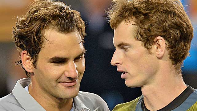Federer congratulates the victorious Murray after a tense semifinal. (AP)