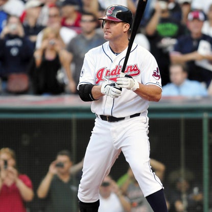 In his first game back with Cleveland since 2002, Jim Thome goes 0 for 4 and strikes out twice.  (Getty Images)