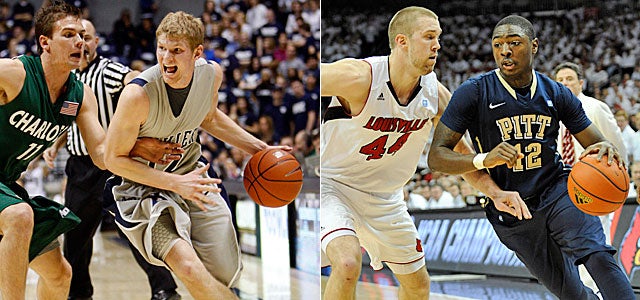 Xavier's Brad Redford (left) and Pitt's Ashton Gibbs search for opportunities at Nos. 2 and 3. (US Presswire)