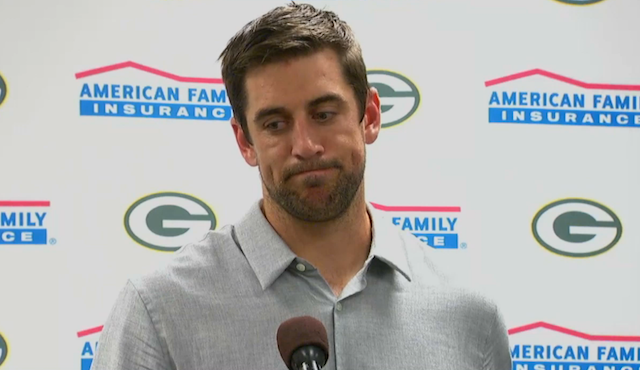 Aaron Rodgers had a tough time getting through Sunday's postgame press conference. (NFL)