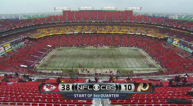 Thanks to Alex Smith, only three Redskins fans stayed for the second half in Week 14. (CBS/NFL)