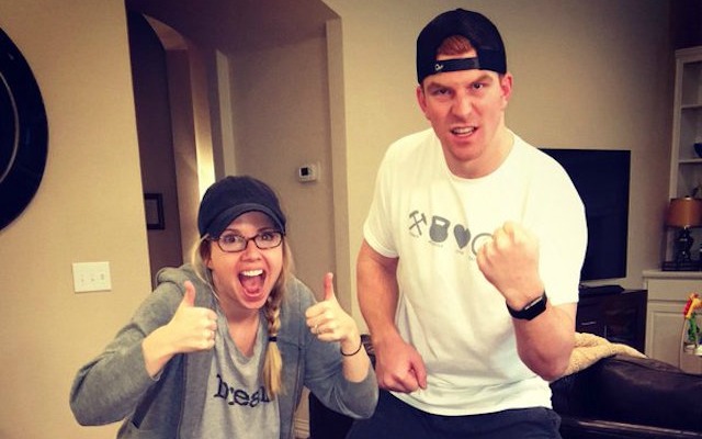 Andy Dalton and his wife were pretty pumped to find their luggage. (Twitter)
