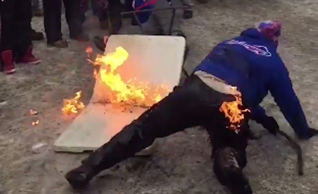 Bills fan catches fire at game