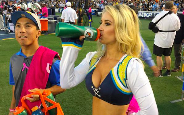 Chargers cheerleaders have their own waterboy, everyone wants his job 