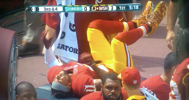 DeSean Jackson was in pain on the sideline. (CBS)