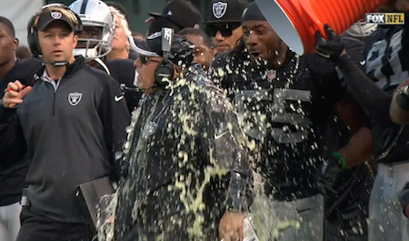 LOOK: Raiders coach gets Gatorade bath after beating 49ers 