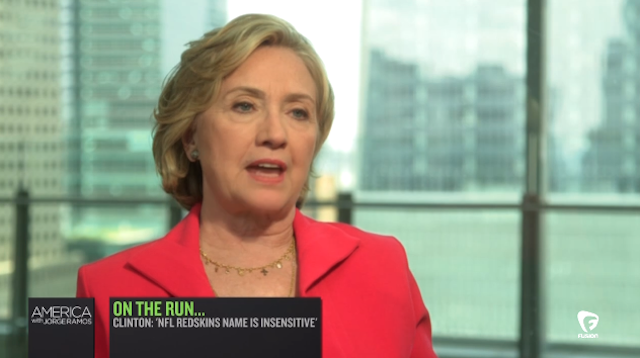 Hillary Clinton says the Redskins name is 'insensitive.' (Fusion TV)