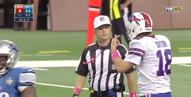 Kyle Orton complained to the ref after someone shined a laser pointer at him. (Fox)
