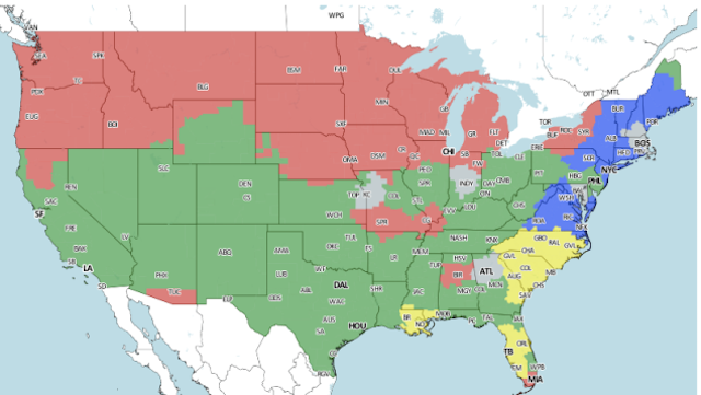 NFL Week 4 broadcast maps