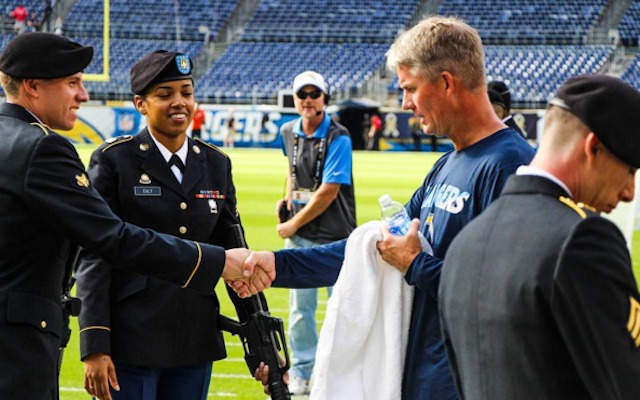 Mike McCoy likes to thank military members whenever he can. (Instagram/Chargers)