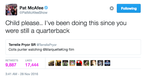 Pat McAfee on Twitter: @Aka_Hammer @evanfoxy @FDSportsbook @PatrickMahomes  Nope.. Tails is comin  / Twitter