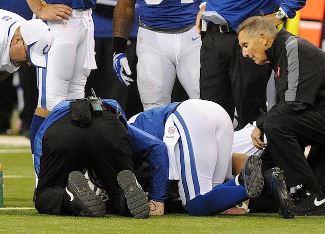 Reggie Wayne left Sunday's game in the fourth quarter after injuring his knee. (USATSI)