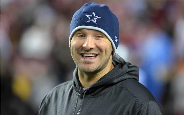 Tony Romo is smiling because the Cowboys could still make the playoffs. (USATSI)
