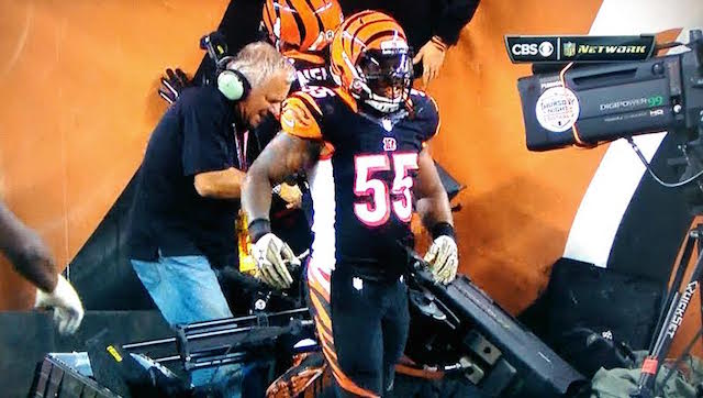 Vontaze Burfict took out a cameraman on Thursday night. (NFL Network)