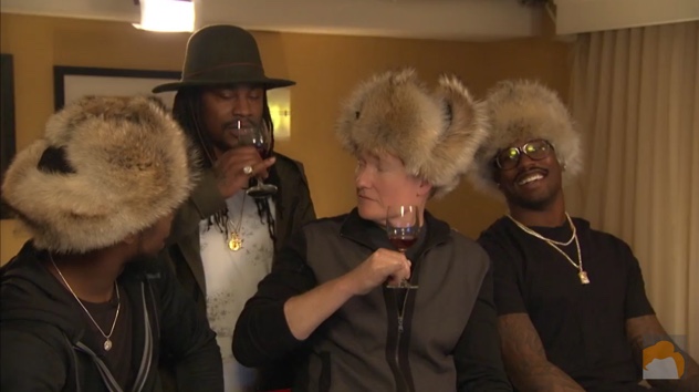 Von Miller, Josh Norman, and Marshawn Lynch wore fur hats and