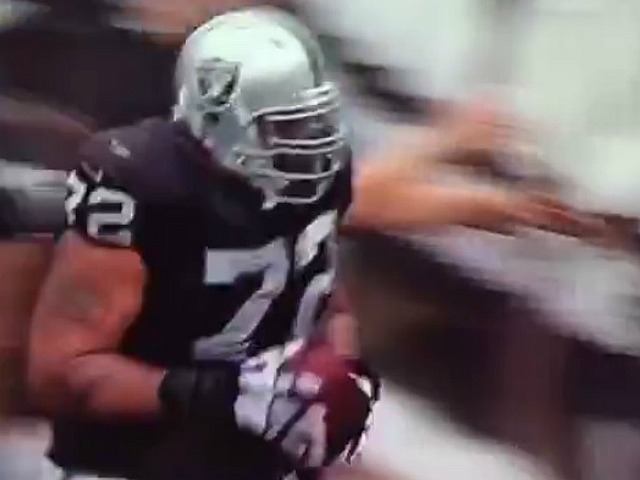 Donald Penn on his way to jump into the Black Hole in Oakland. (Vine)