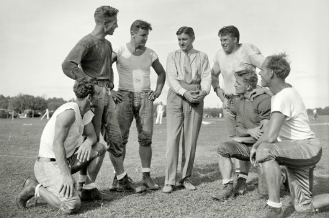 Former Washington owner George Marshall (middle) speaking to his men. (Shorpy.com)