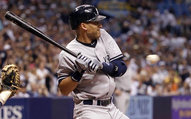 Future Hall of Fame SS Derek Jeter hit by a pitch the same night he was honored by the Rays. (USATSI)