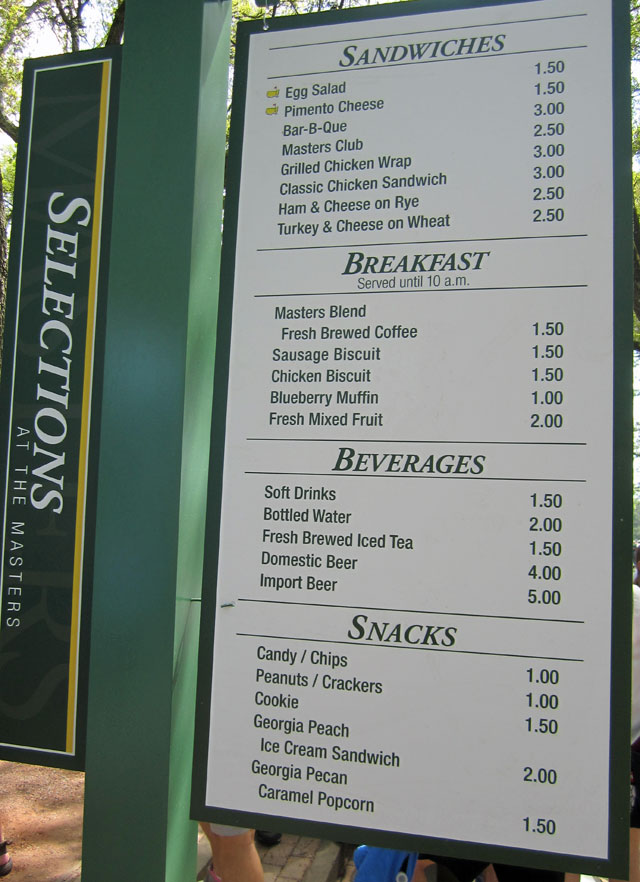 'Selections at the Masters' concession stand menu. (CBS Sports)