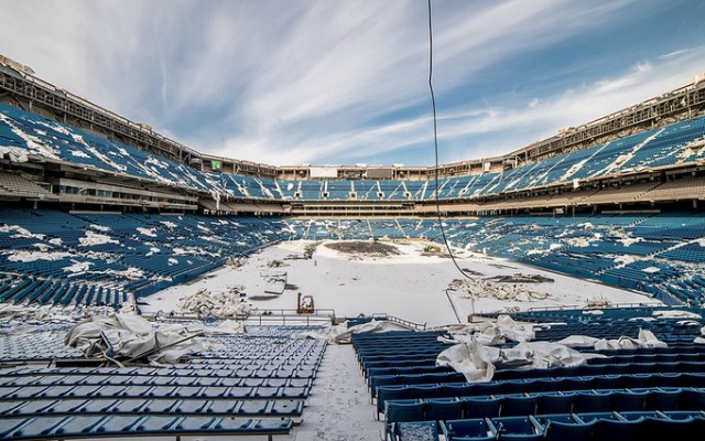 A view of the dilapidated Pontiac Silverdome. (Johnny Joo)