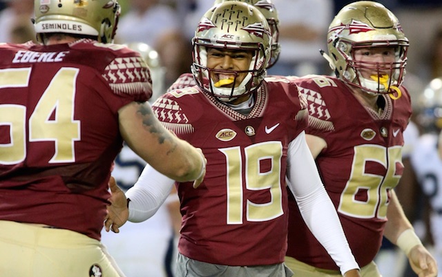 Florida State's Roberto Aguayo his return approach and lasers