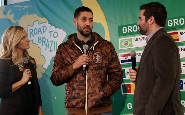 Clint Dempsey (shown at MLS's World Cup draw event) and the US got no favors. (USATSI)