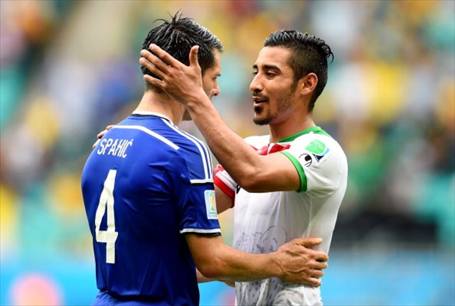 Emir Spahic's Bosnia got the better of Reza Ghoochannejhad's Iran. (Getty Images)