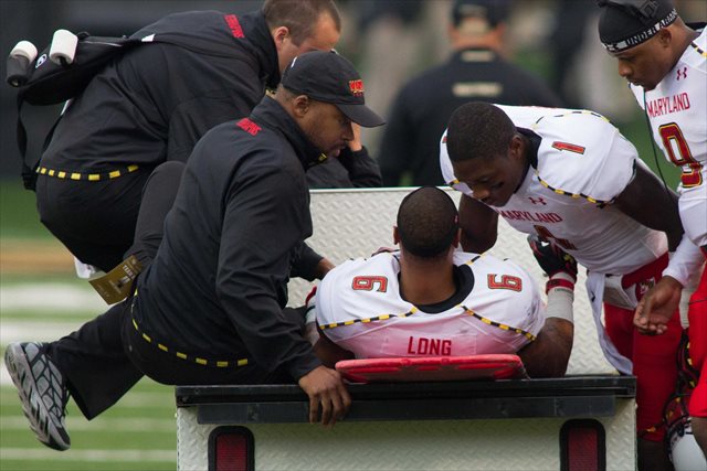 Stefon Diggs consoles Deon Long after his injury vs. Wake Forest. (USATSI)