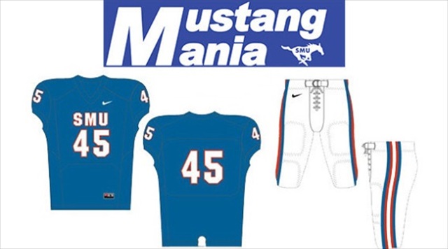 SMU is wearing blue jerseys for '80s Night.' (SMU Athletics)