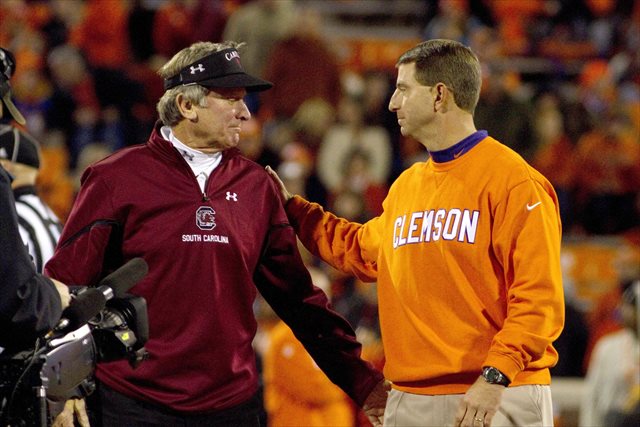 Dabo Swinney will hope for a different outcome when he meets Steve Spurrier's Gamecocks in 2014. (USATSI)