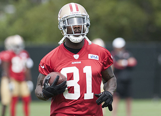 Wide receiver Anquan Boldin, acquired from the Ravens in a post-Super Bowl trade between the Harbaugh brothers, gets some work in. (USATSI)