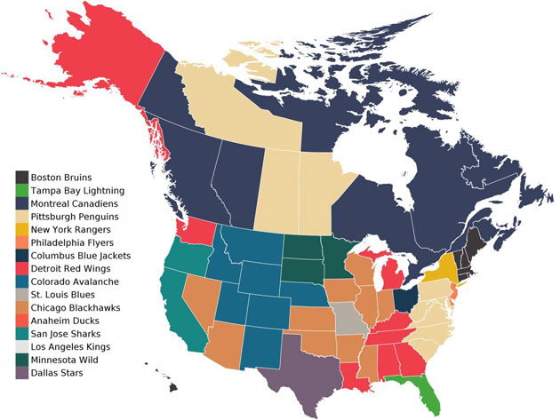 Which NHL teams each state and province 