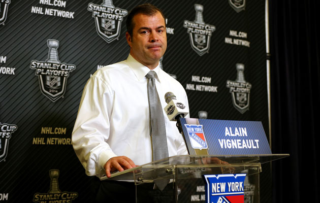 Rangers coach Alain Vigneault went on the defensive Sunday. (Getty Images)