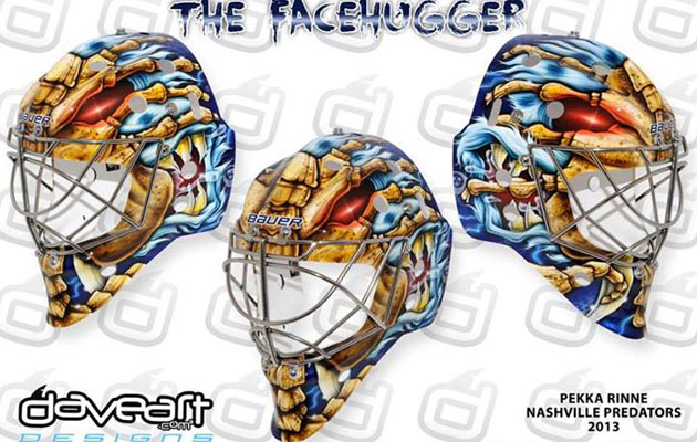 PHOTO: Pekka Rinne&#39;s new mask features a Facehugger from &#39;Alien&#39; -  CBSSports.com